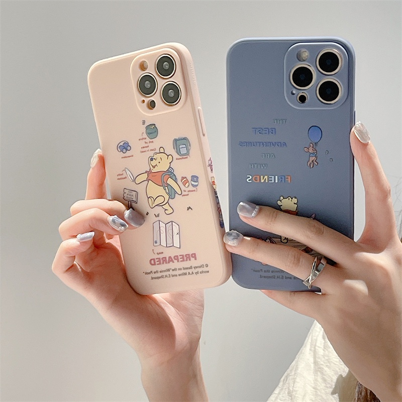 Cute Winnie the Pooh case iphone 11 pro max 12 13 pro max Xs max XR 7/8 plus se2020 Fun Side Pattern All Inclusive Shockproof Silicone Soft Case Cover