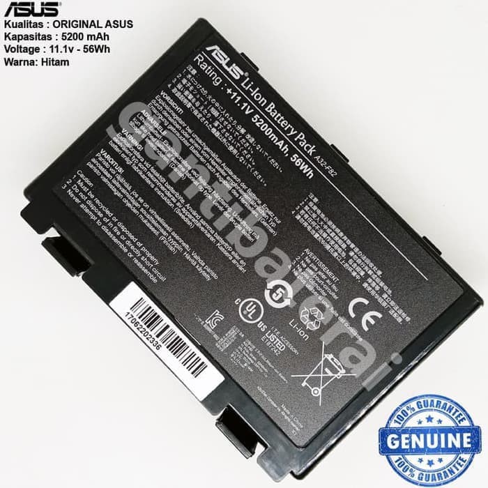 Original Baterai Asus F82 F83S K40 K40E K40IJ A32-F52 A32-F82