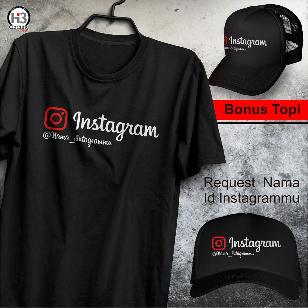Kaos Instagram Plus Namamu Bonus Topi