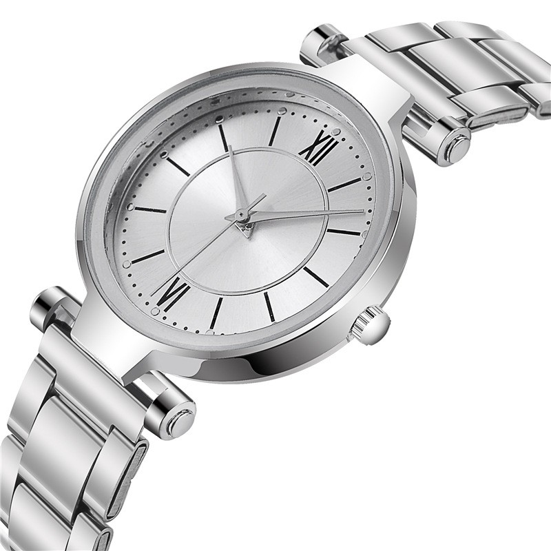 Jam Tangan Quartz Analog Dial Bulat Casual Strap Stainless Steel Untuk Wanita Import