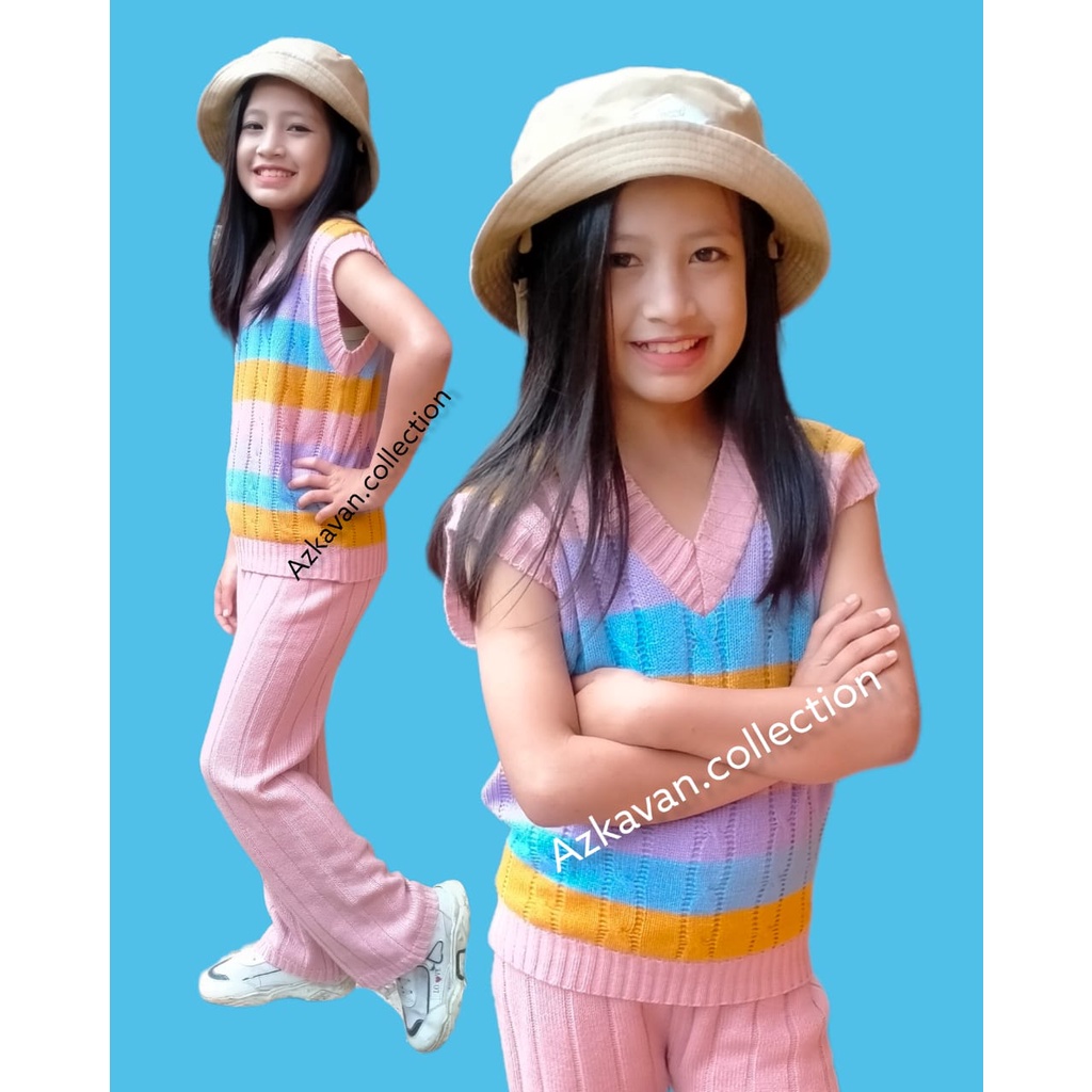 Rompi anak rainbow usia 2-12tahun/ Candy Vest Rompi Cable | Rompi Rajut anak| Vest Korean Style