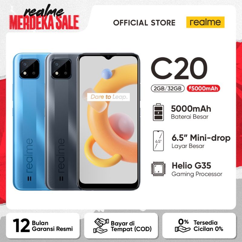 HP realme C20 2/32 GB [5000 mAh, 6.5" Large Display, Helio G35 Gaming Processor]