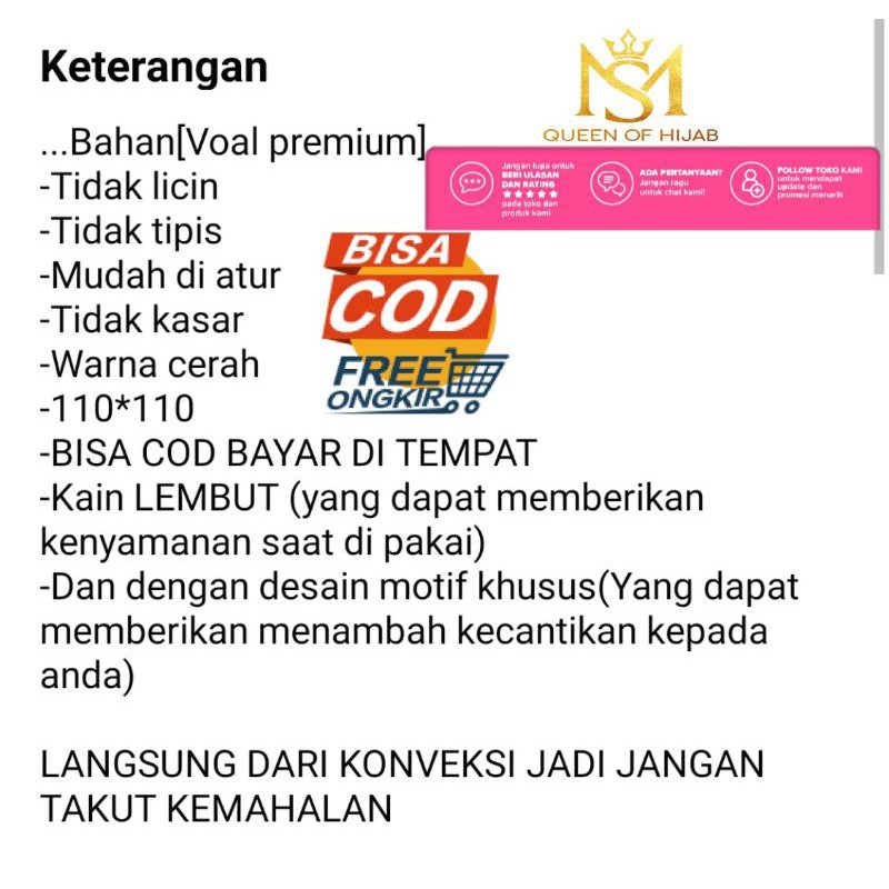 Hijab Voal Premium Motif Model Terbaru kerudung Segiempat lasercut ms 100