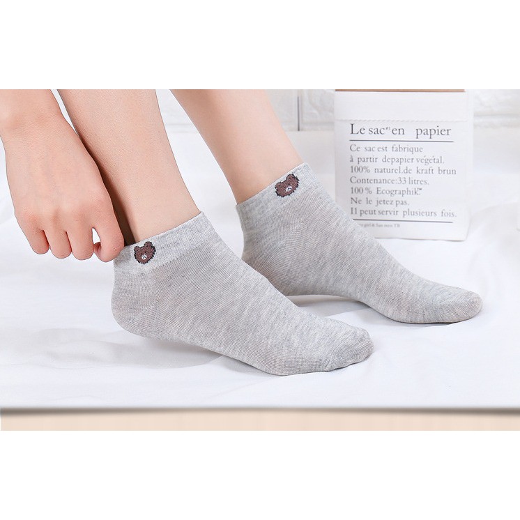 ELFYDO D070 Kaos Kaki Ankle Dewasa Kaus Kaki Motif Brown Bear Karakter Beruang Korea Unisex Murah-7