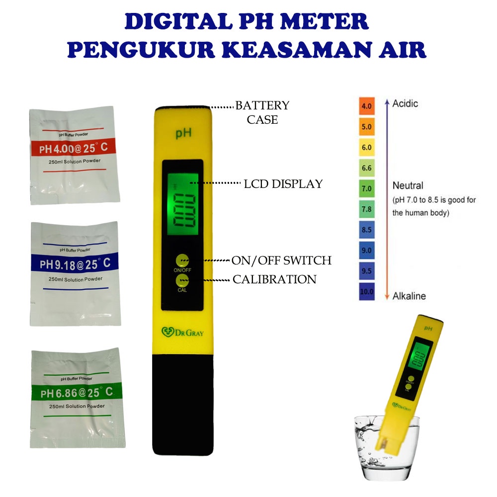 Digital Ph Meter Merk Drgray Alat Ukur Kadar Asam Basa Atau Normal Air