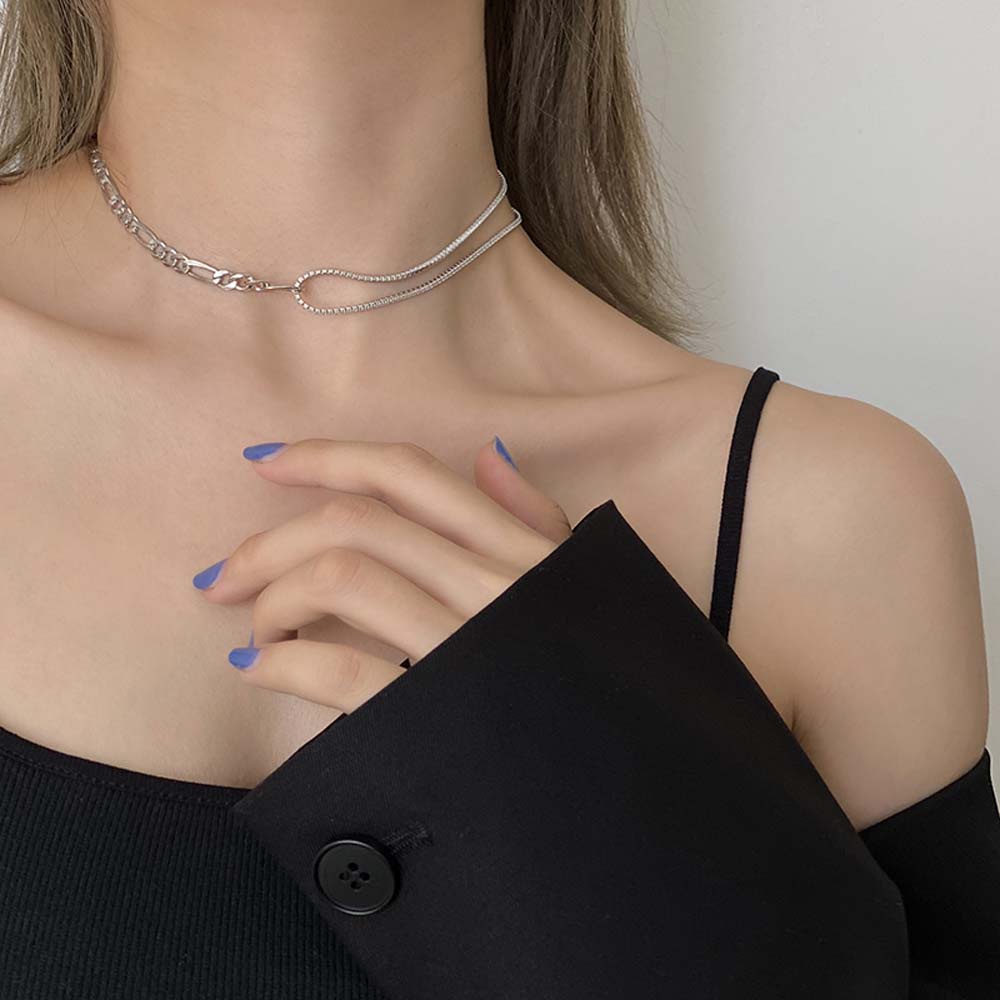 Kalung Choker Rantai Klavikula Berlian Imitasi Zircon Warna-Warni Gaya Korea Untuk Wanita