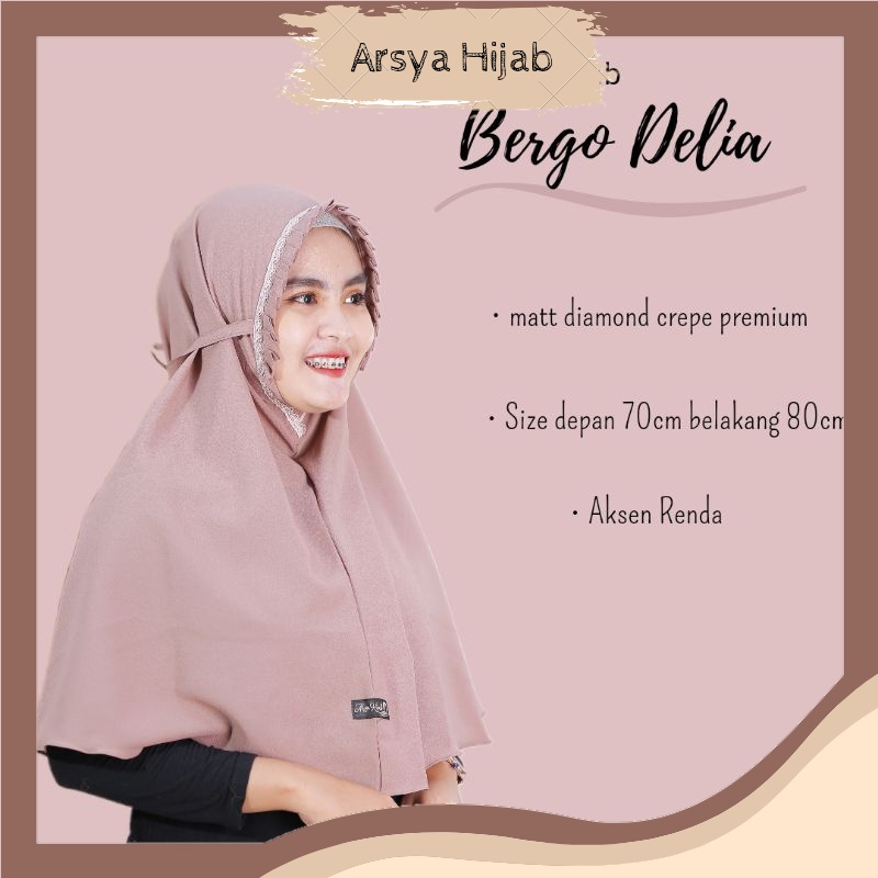 Arsya Hijab JILBAB INSTAN TALI BERGO LIPIT RENDA KERUDUNG LIPAT BERGO DELIA DIAMOND CREPE MURAH