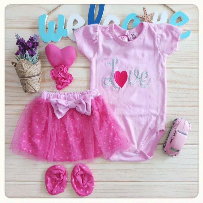 Baju Bayi Perempuan Setelan Jumper rok tutu ROSELOVE free bandana dan sepatu Anak cewek