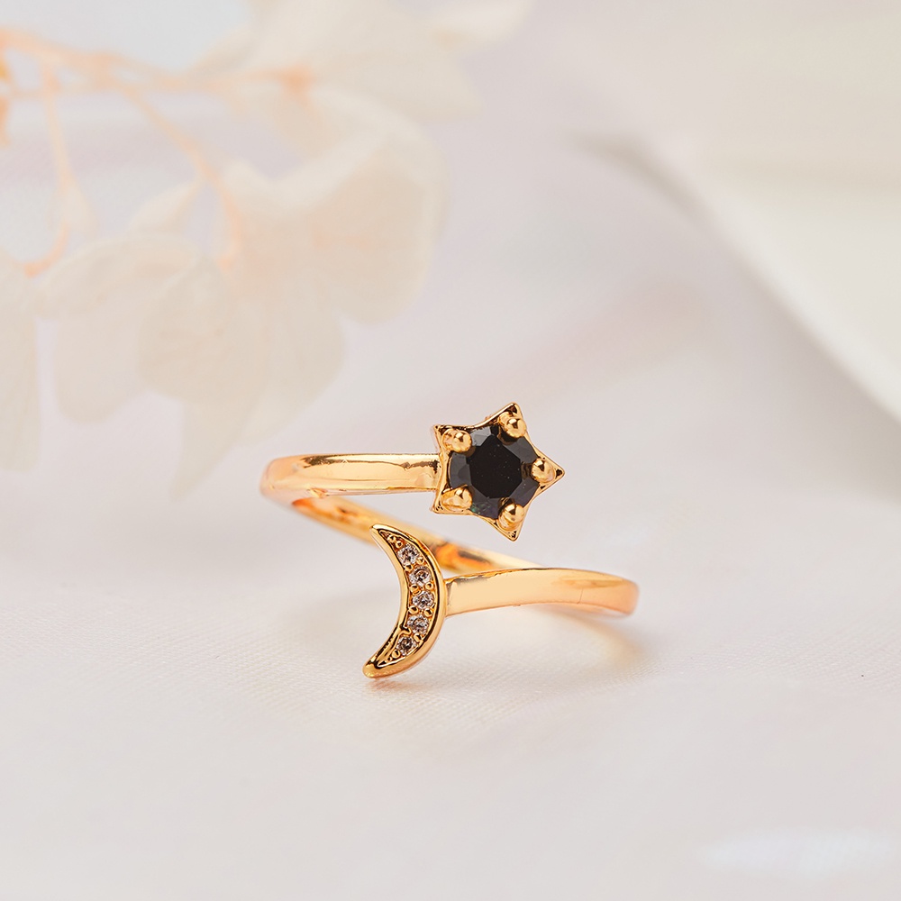 Y283 Cincin Bintang Mode Bulan Cincin Terbuka Etnis Cincin Aksesoris Emas Lapis Fashion Wanita