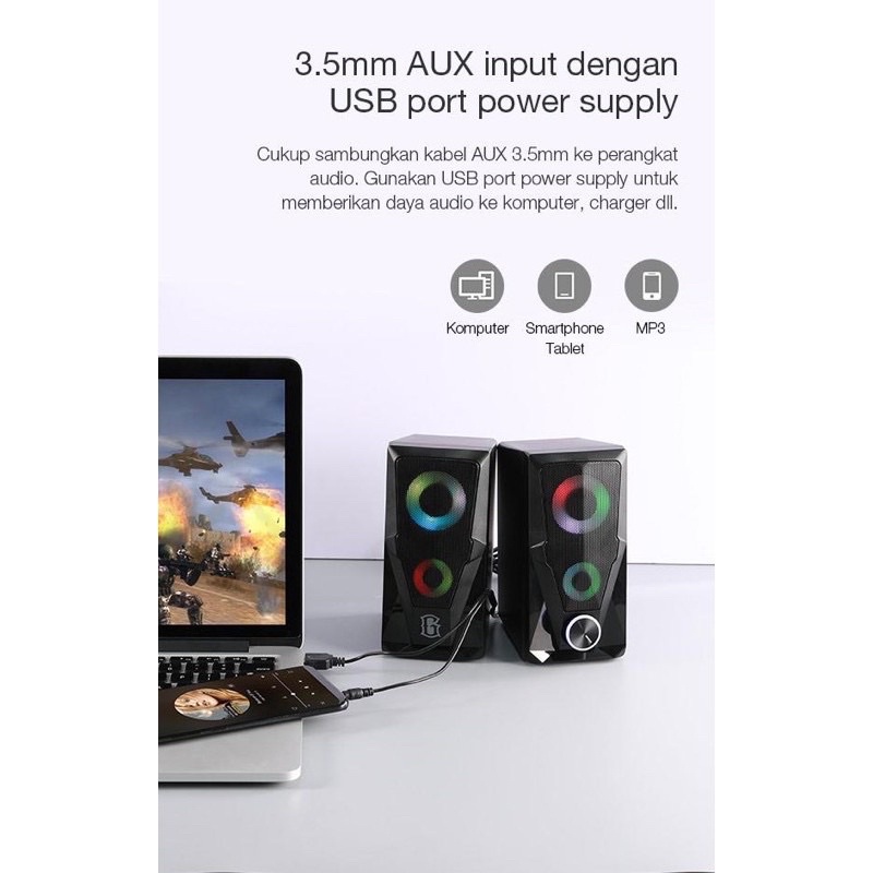 PROMO SPEAKER GAMEN KOMPUTER RS200 ORIGINAL 2IN1