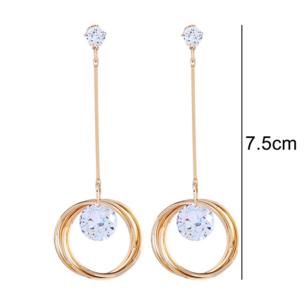 Hu Hu Hu Hu Hu Alat Bantu Pasang Kacamata♡ Anting Tusuk Gantung Panjang Wanita Desain Lingkaran Hias Cubic Zirconia Untuk Hadiah