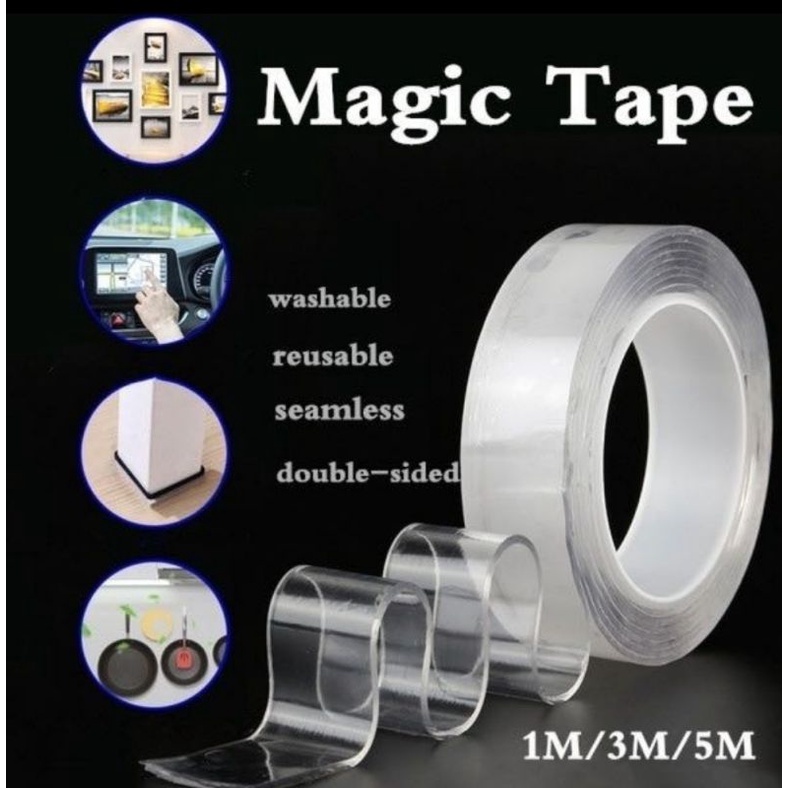 

Double tape Bening, Nano Tape bening, lengket Bolak balik - 1mm×1meterx1mm