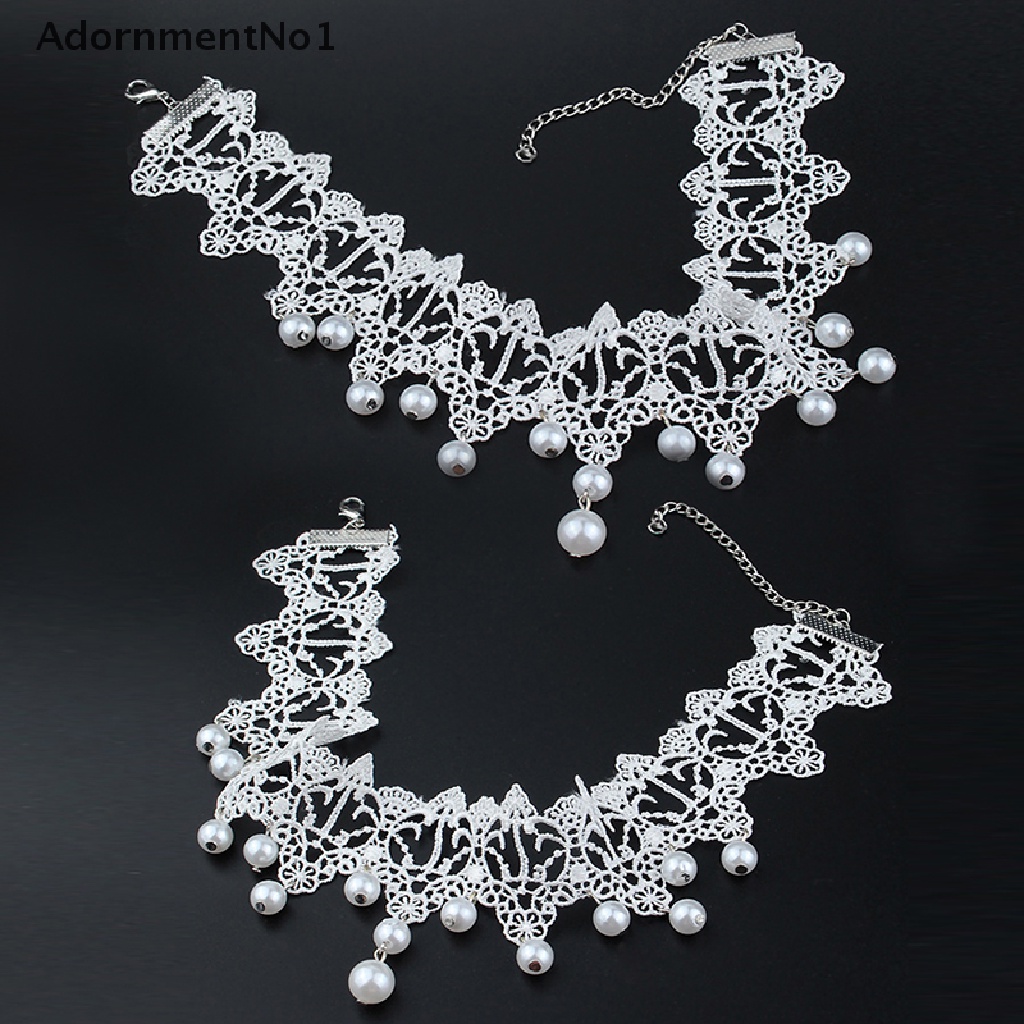 (AdornmentNo1) Kalung Choker Lace Sexy Romantis Aksen Mutiara Untuk Perhiasan Wanita