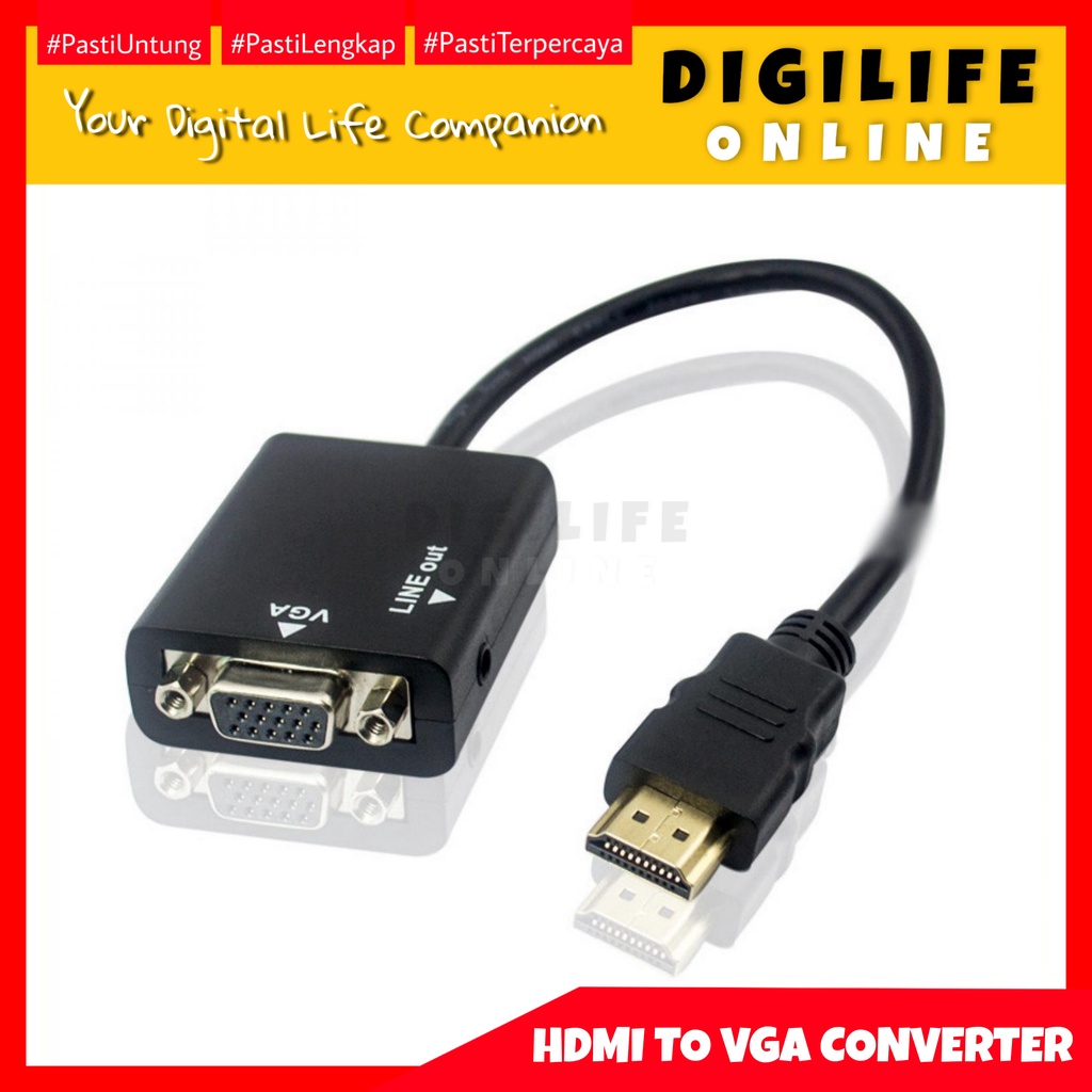Kabel Adapter HDMI ke VGA Female Dengan Port Audio Sambungan Konektor