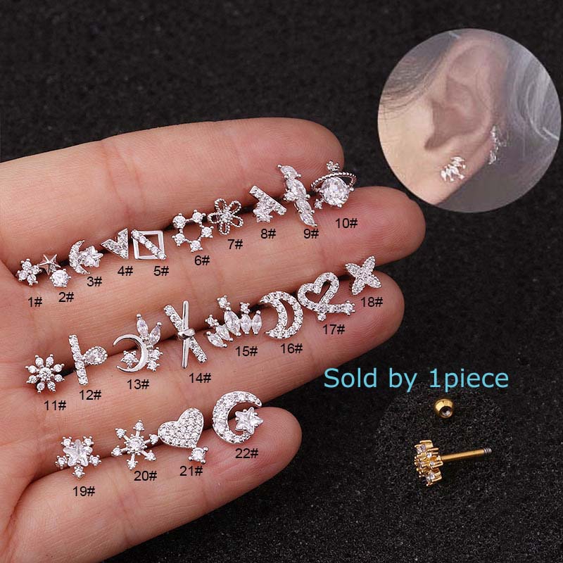 1pc Anting Tindik Tulang Rawan Telinga Bahan Stainless Steel 16g