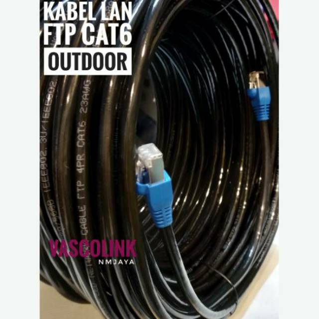 Kabel Lan Outdoor 40 Meter FTP CAT6 Siap Pakai sudah dicrimping rj45 besi dan plugbooth Vascolink Warna Hitam