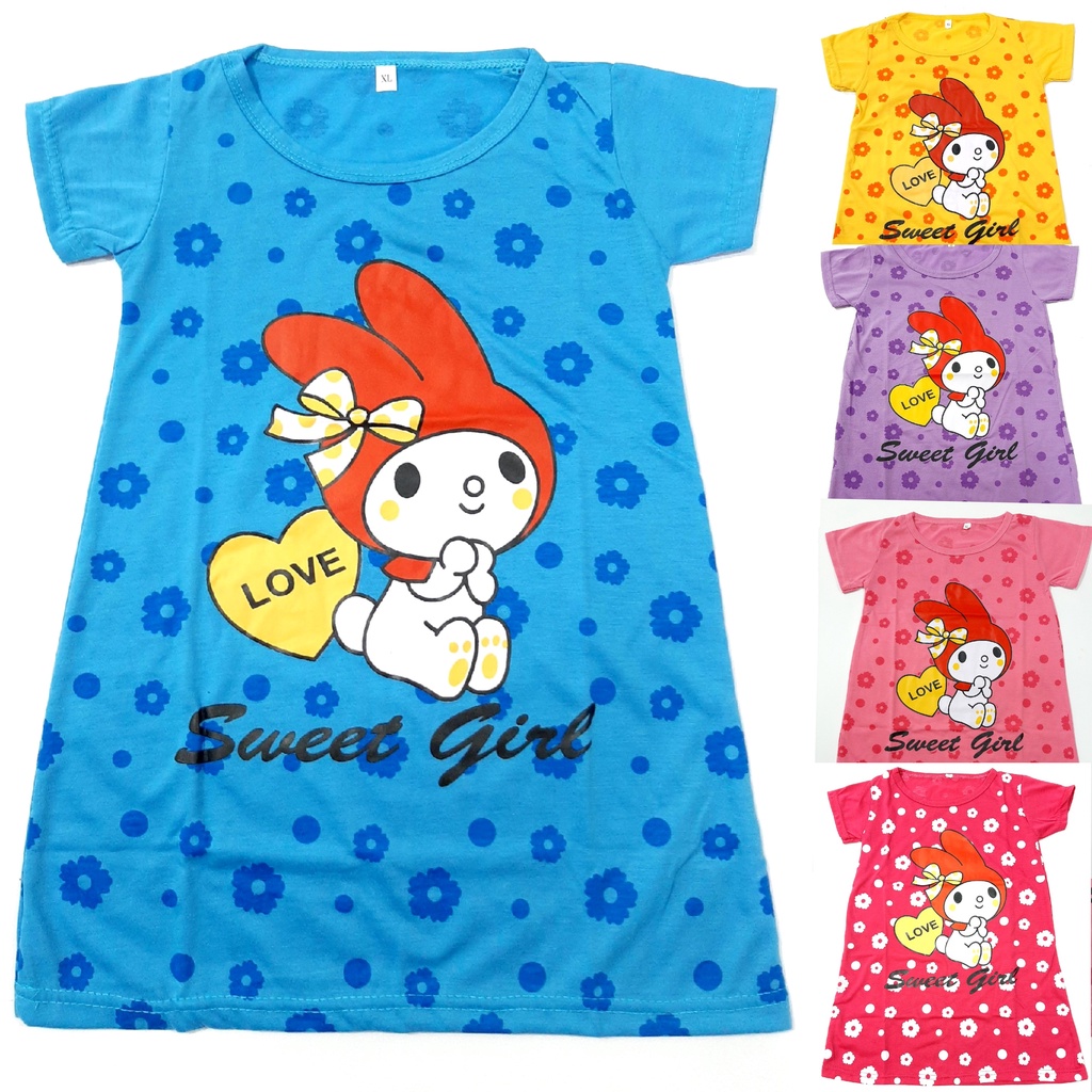 dress kaos anak perempuan 1th-5 th S M L XL cewek pakaian RABBIT kelinci grosir