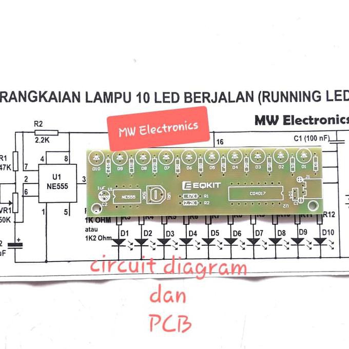 PE478457- NE555+CD4017 RANGKAIAN LAMPU BERJALAN RUNNING LED SET DIP PCB KIT T54R88YS