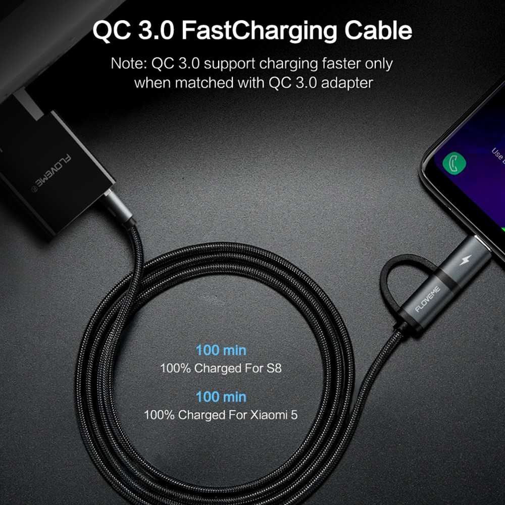 Kabel Charger 2 in 1 Micro USB+USB Type C QC3.0 2.8A 100cm / Kabel Data Carger Charger Charge Cas Casan Micro Usb Tipe C Type C Hp Handphone Android Gaming Fast Carging Fast Charging Cepat Penuh Usb Panjang Murah Original