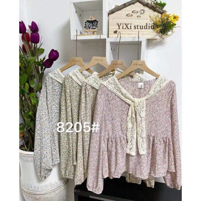 Atasan blouse motif bunga bahan moscrepe + outer model dasi bahan rajut merk yixi