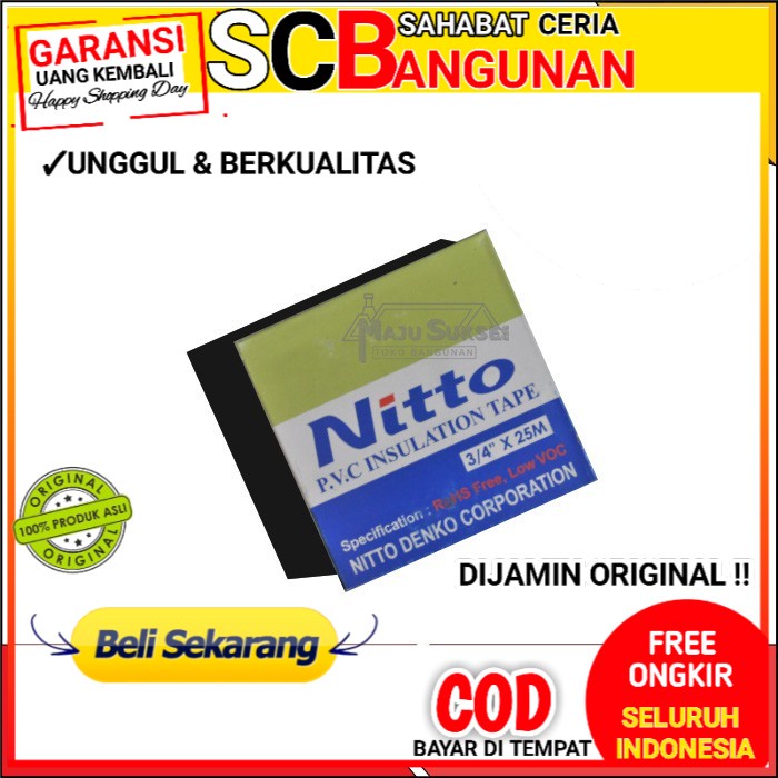 

Solasi lakban listrik hitam Nitto 3/4 x 25m Insulation Tape Selotip untuk isolasi Kabel hitam Nitto