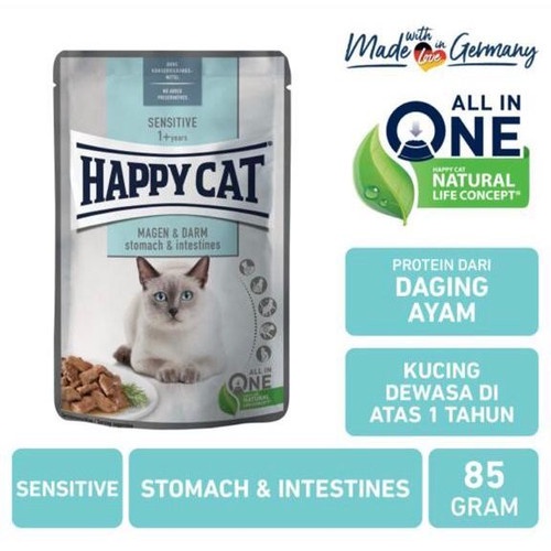 Happy Cat Sensitive Stomach &amp; Intestines Pouch 85gr Wet Food Kucing