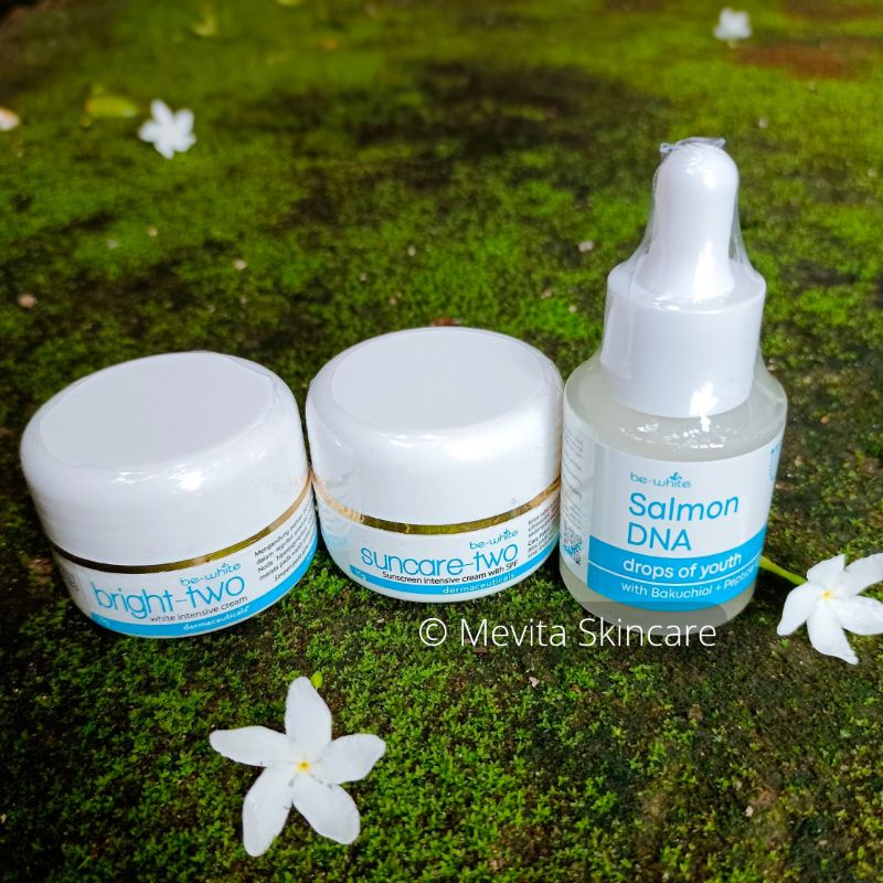 Be-White Paket (3in1) Serum DNA Salmon, Intensive Whitening Cream Bright Two, Suncare Two SPF 30