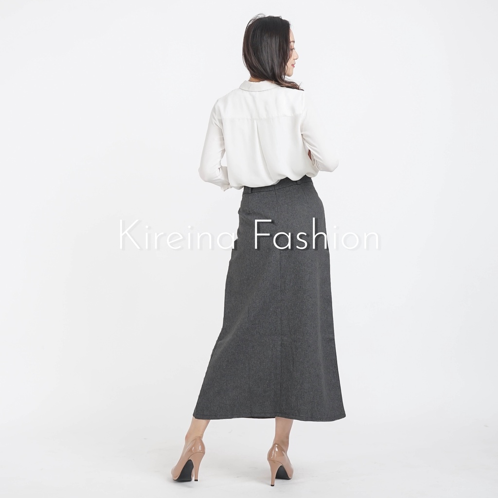 Rok Kerja Wanita Line A Rok Kantor Wanita Polos Maxi Skirt | Kireina Fashion