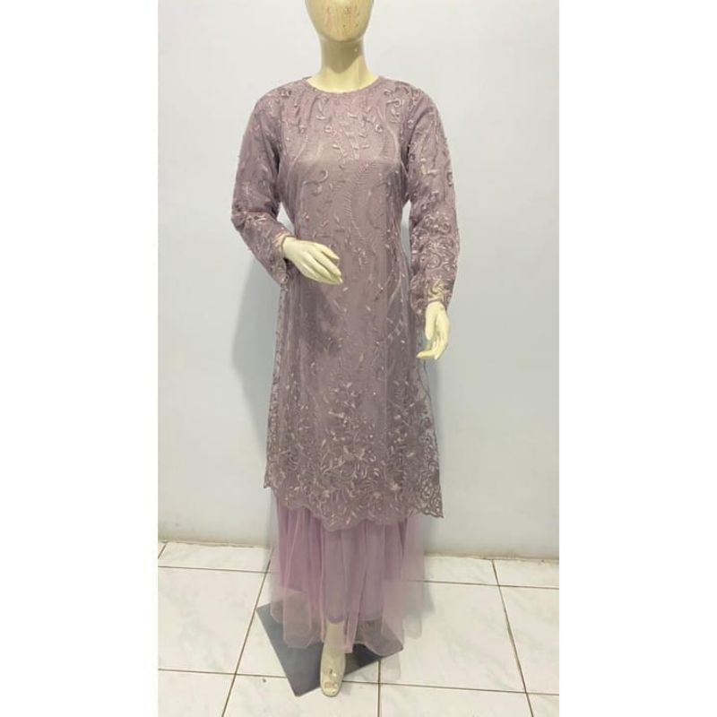 BAJU GAMIS DRESS PESTA KONDANGAN NIKAHAN FULL BRUKAT BROKAT TILE WANITA MUSLIM BARU NEW S M L XL XXL