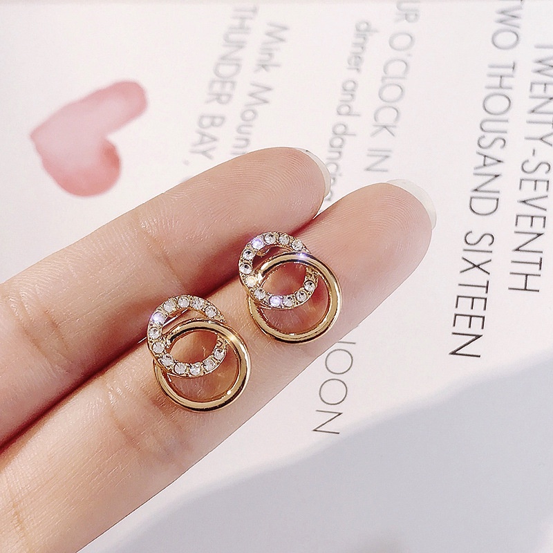 Anting Tusuk Sterling Silver 925 Desain Lingkaran Hollow Hias Zircon Gaya Korea Untuk Wanita