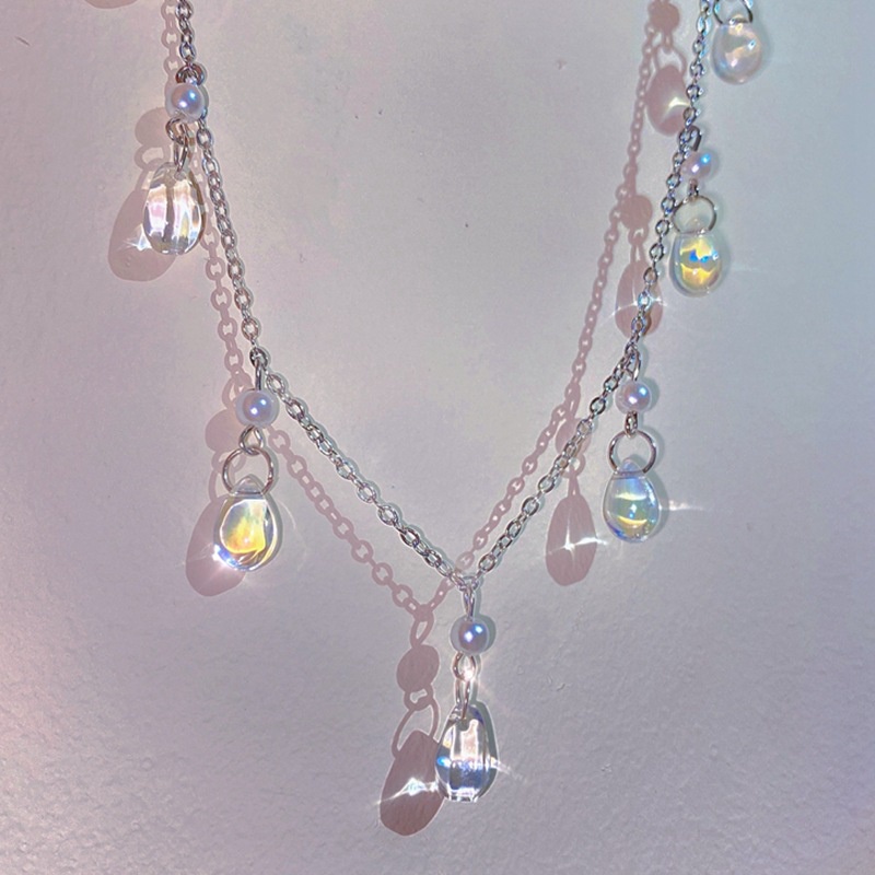 Kalung Rantai Dengan Liontin Rumbai Bentuk Tetesan Air Gaya Retro Korea Untuk Wanita