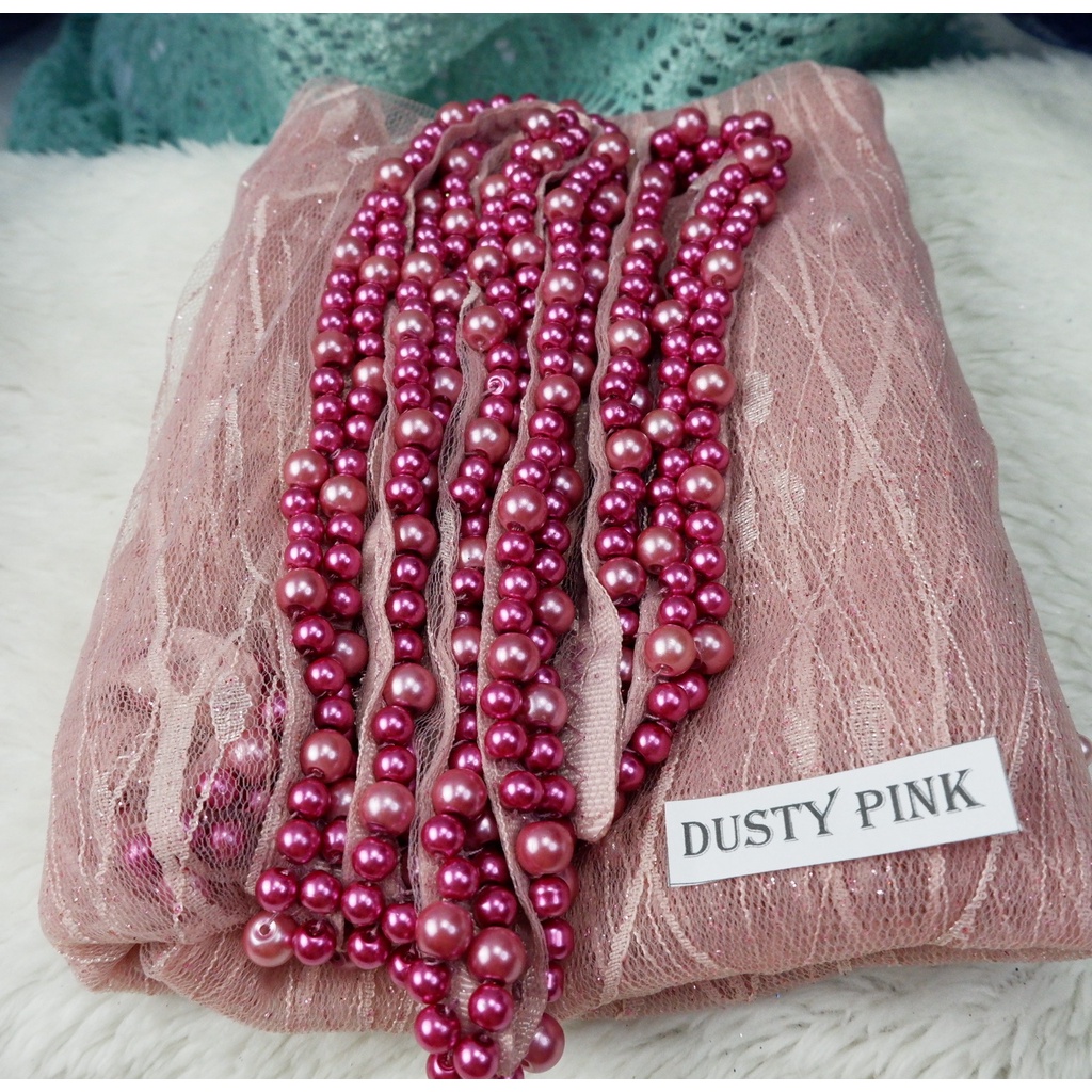 VEIL  MUTIARA SLAYER  PENGANTIN MOTIF ALL VARIAN COLOUR-DUSTY PINK