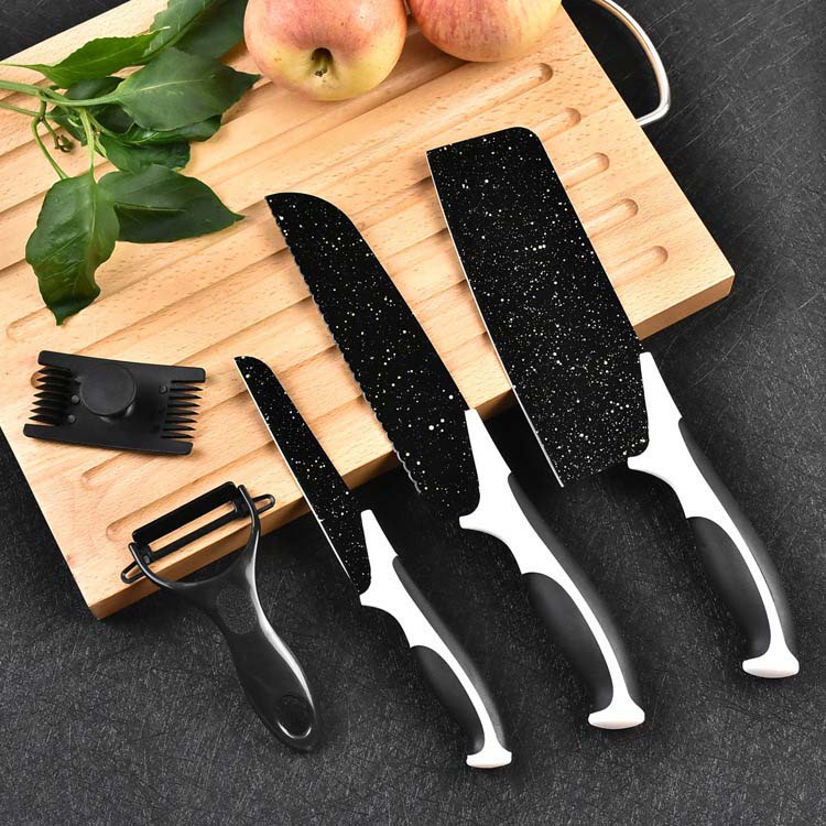 HOVELSHOP Pisau Dapur Set 5 in 1 Keramik Chef Knife Peeler Alat Pemotong Pengupas Buah Batu Maifan Tajam Anti Karat