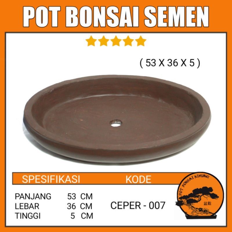 Pot Bonsai Berbahan Semen Bentuk Oval Ceper Kode 007