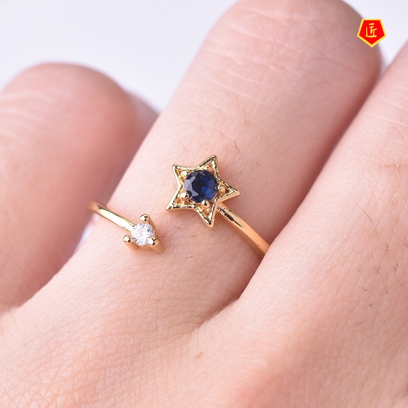 [Ready Stock]Exquisite Five-Pointed Star Blue Diamond Ring