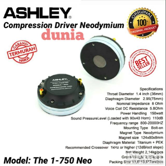 Tweeter Ashley The 1 750Neo Compression Driver Neodymium