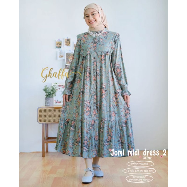 JOMI MIDI #2 BY GHAFFA THE LABEL (MIDI DRESS MOTIF) Dress muslimah modern rekomended