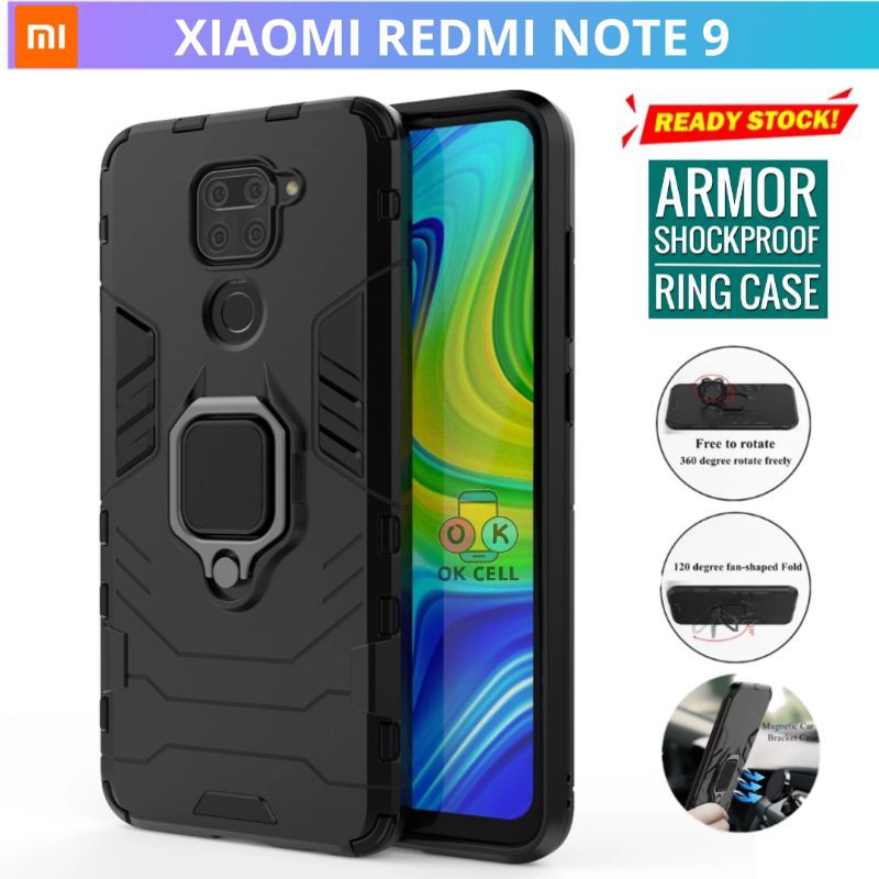 Hardcase Armor Xiaomi Redmi Note 9 / Hard Case Ring Stand Redmi Note 8 Casing Transpomer Cover