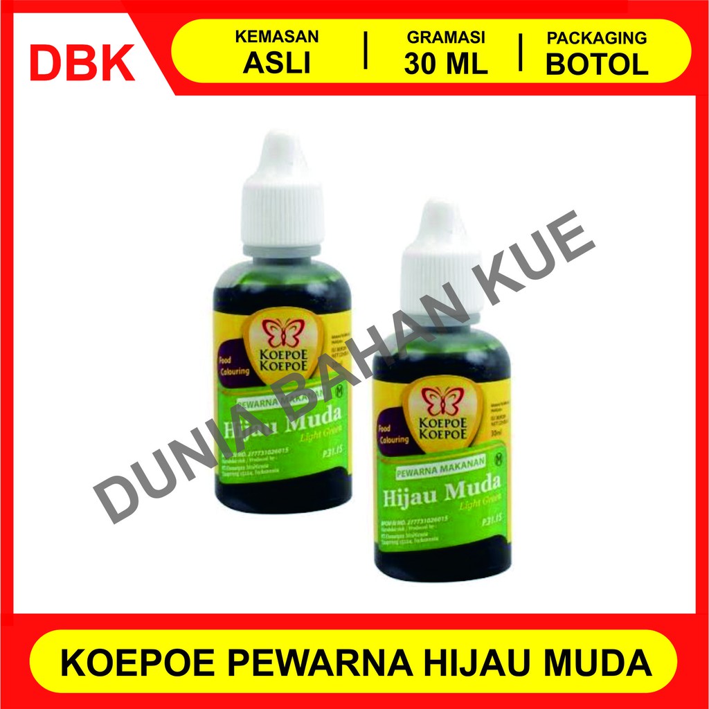 

PEWARNA MAKANAN MINUMAN KOEPOE KOEPOE KUPU KUPU 30 ML - HIJAU MUDA