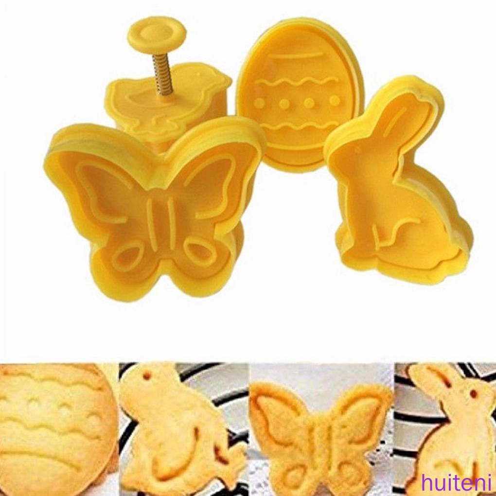 4pcs Cetakan Kue Bentuk Hewan 3d Model Tekan Tangan Bahan Plastik