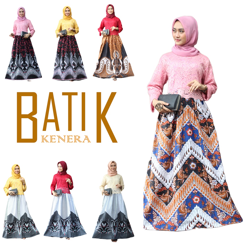 Batik Kenera Gamis Brokat Kombinasi Batik / Gaun Pesta / Busana Muslim Kombinasi / Terbaru Gamis Brokat 2022 Termurah Bisa COD