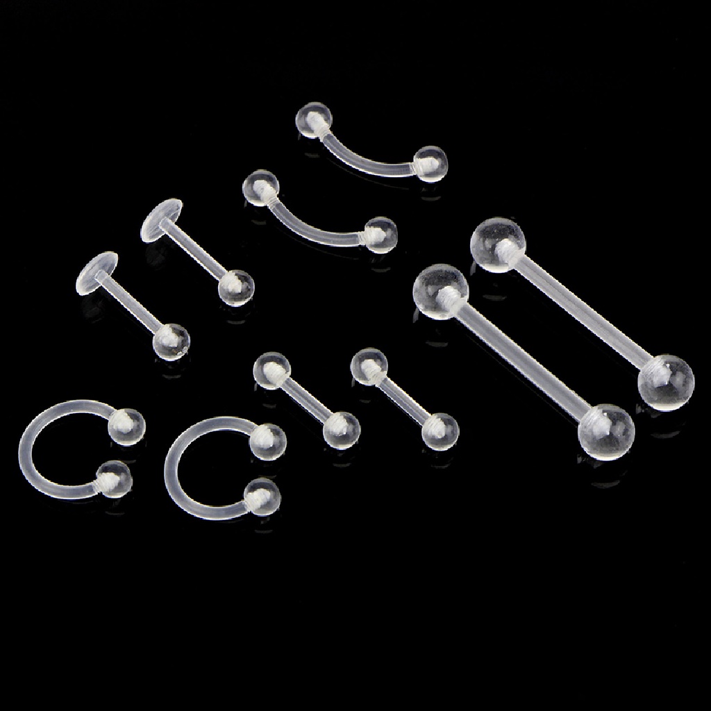 [AdornmentNo1] 10Pcs/Set Transparent Acrylic Barbell Eyebrow Belly Tongue Ring Piercing Jewelry  [new]