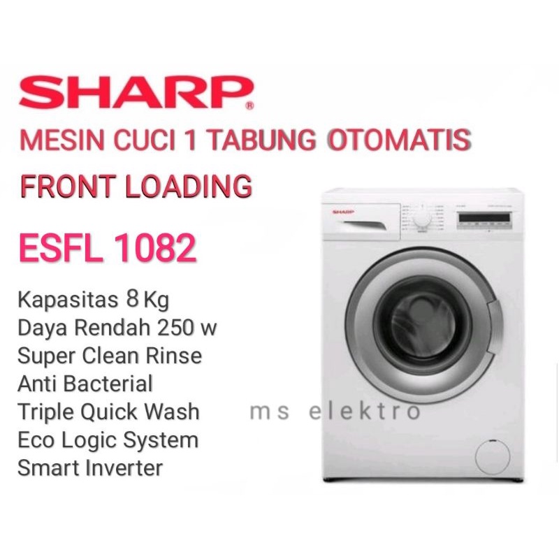 Mesin Cuci Sharp 1 Tabung Otomatis Front Loading 8 kg ESFL 1082