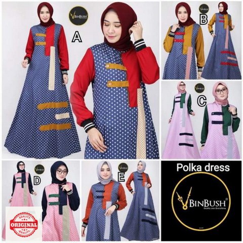 Maxi Dress Muslimah Toyobo Chic BINBUSH POLKA DRESS