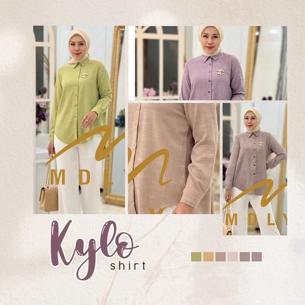*Fashion Muslim Terbaru Baju Atasan Wanita Lengan Panjang Baju Kasual Mdly Gold Kylo Shirt Kemeja Tu