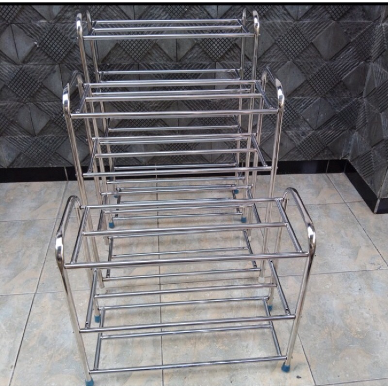 rak sepatu stainless 3 susun