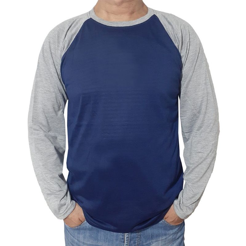 kaos raglan pria wanita - biru dongker tangan misty