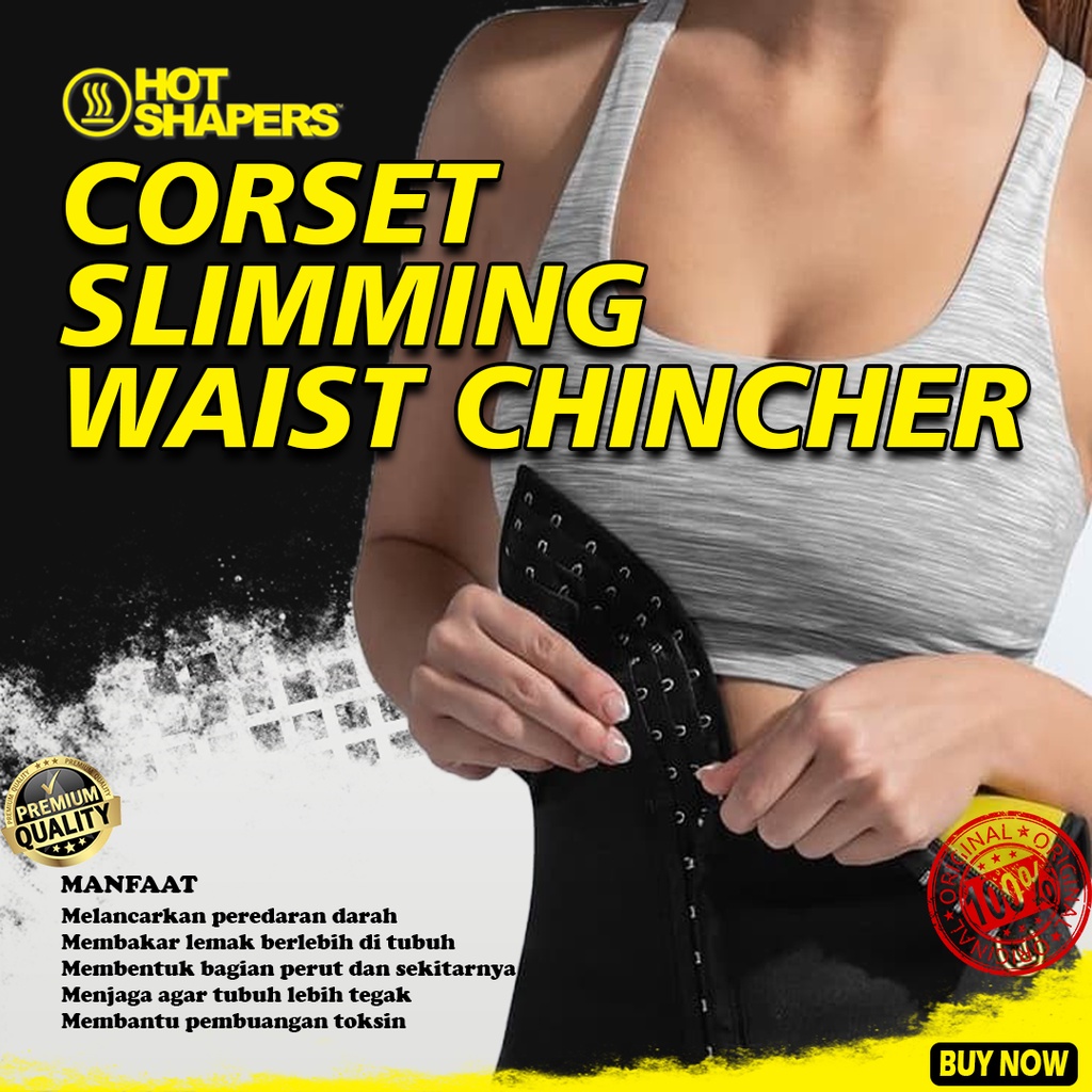 HOT SHAPERS CORSET SLIMMING WAIST CHINCHER Alat Korset Terapi Pembakar Lemak Perut Buncit Pelangsing Badan Dengan 3 Step Pengait Pria Wanita Bahan Neotex Smart Fabrics Technology