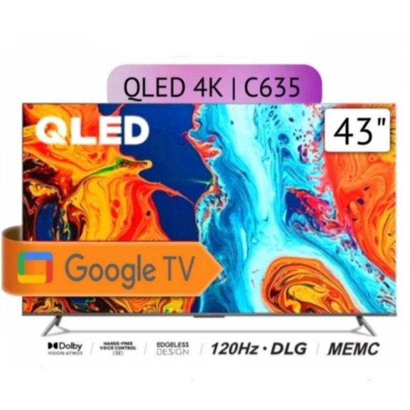 LED QLED 4K UHD Google TV 43" TCL 43C635 | 43 C635 bezel-less smart in