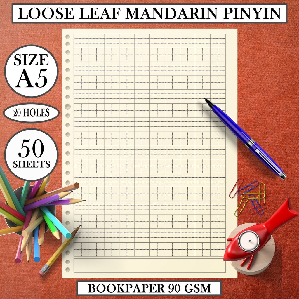 

notebook Isi Kertas File Binder A5 - Loose Leaf Refill latihan menulis kanji hanzi PINYIN Mandarin Hvs Book Paper Bookpaper